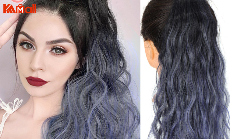 dark blue curly ponytail lace front wig